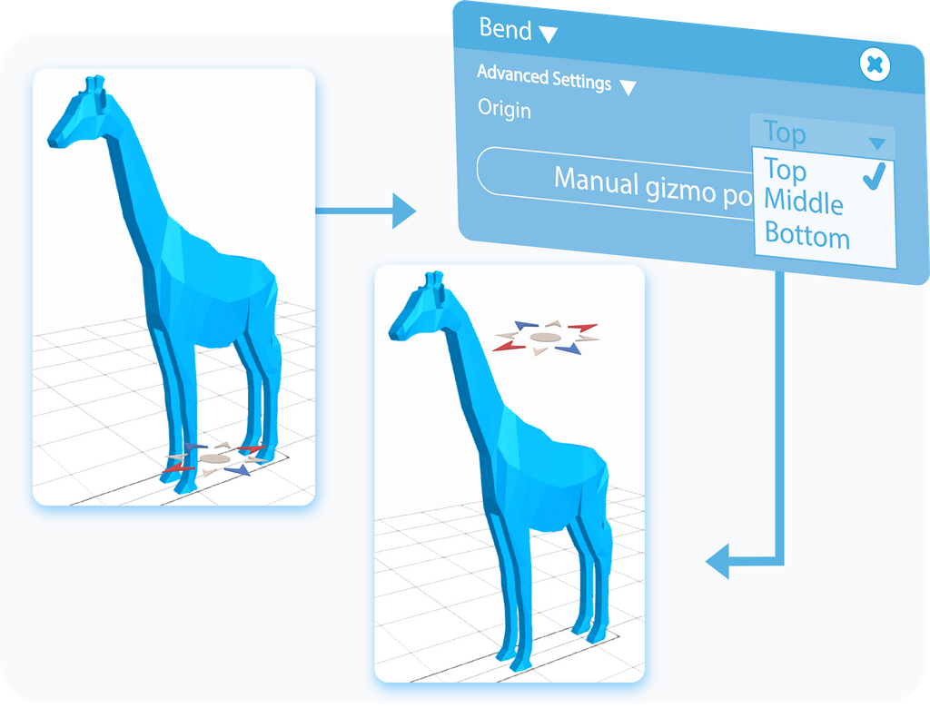 Selecting the Origin and Manual gizmo position